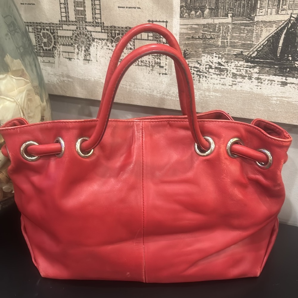 Furla Red Leather Satchel with Unbranded Twilly Detail EUC - Picture 3 of 16